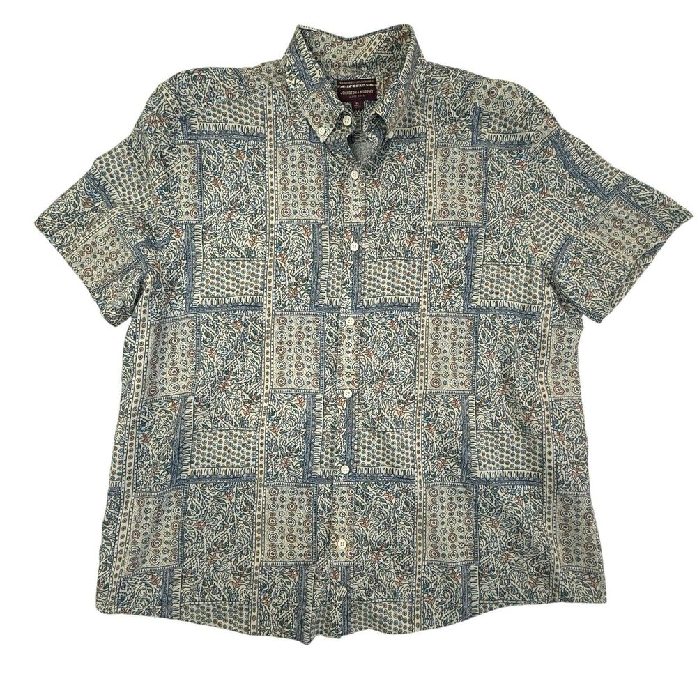 Johnston & Murphy Hampton Bandana Print Short Sleeve Woven Shirt Men XL Linen